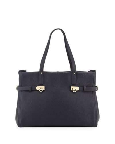Small Pebbled Leather Tote Bag, Black