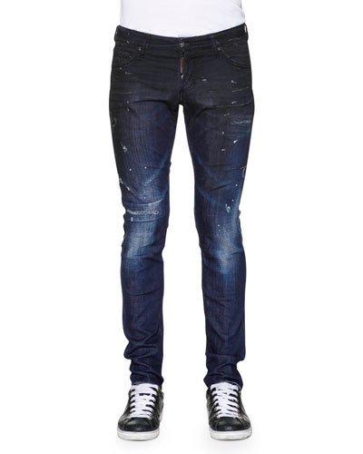 Slim-fit Distressed Denim Jeans, Blue