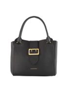 Buckle Medium Grained Leather Tote Bag, Black