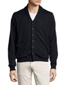 Shawl-collar Button-front Sweater, Dark