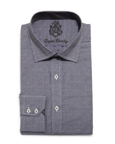 Dot-print Pinstripe Dress Shirt, Charcoal