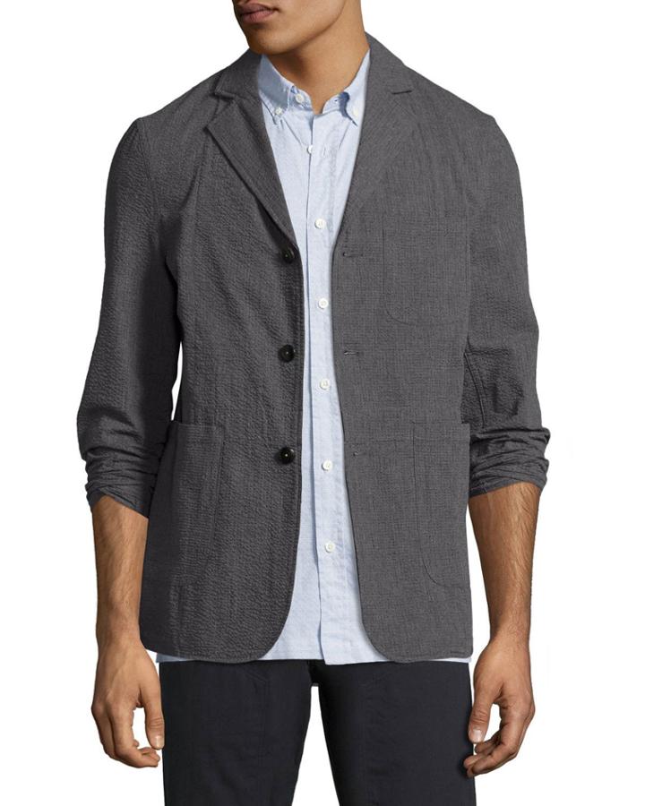 Luther Seersucker Blazer Jacket, Charcoal