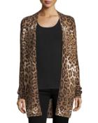 Leopard-print Open Cashmere Cardigan