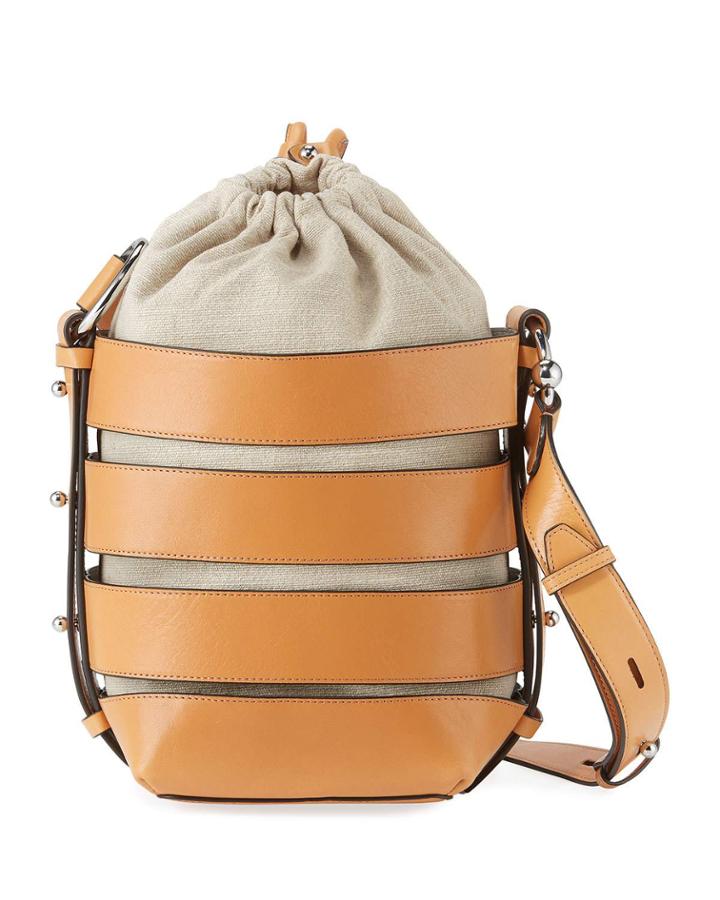 Leather Caged Canvas Bucket Bag