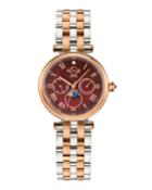 Florence Moon Phase Diamond Swiss Watch, Two-tone/red