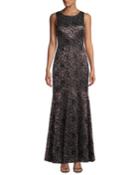 Lace & Sequin High-neck A-line Gown