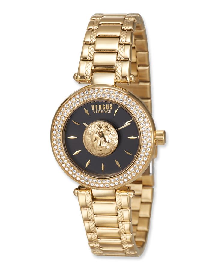 36mm Brick Lane Crystal Watch W/ Bracelet Strap, Black/gold