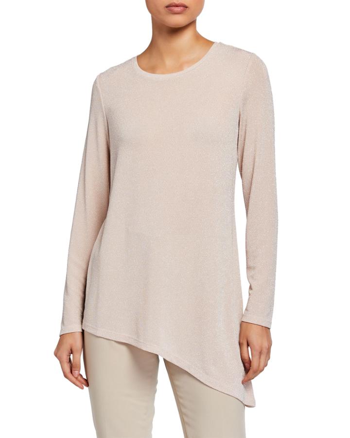 Metallic Long-sleeve Asymmetric Top