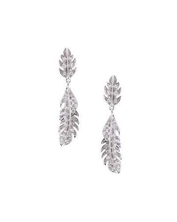 Phoenix 18k Pave Diamond Feather Drop Earrings