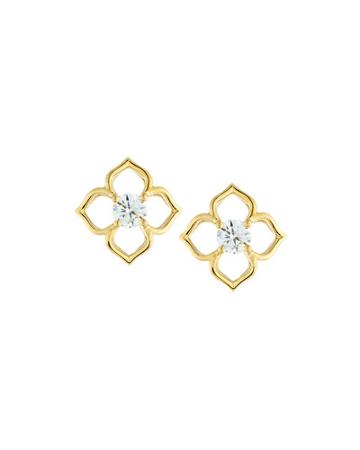 18k Yellow Gold Diamond Lotus Flower Stud Earrings,