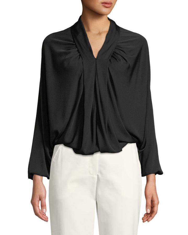 Gathered Silk Blouson Top