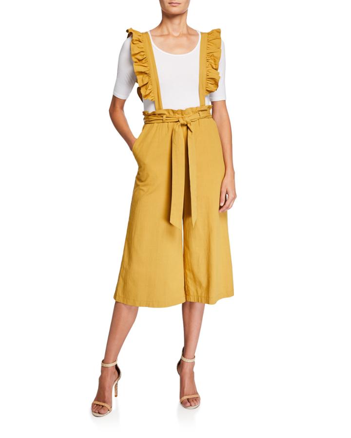 Cotton Ruffled Tie-waist Overalls
