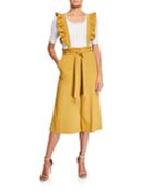 Cotton Ruffled Tie-waist Overalls