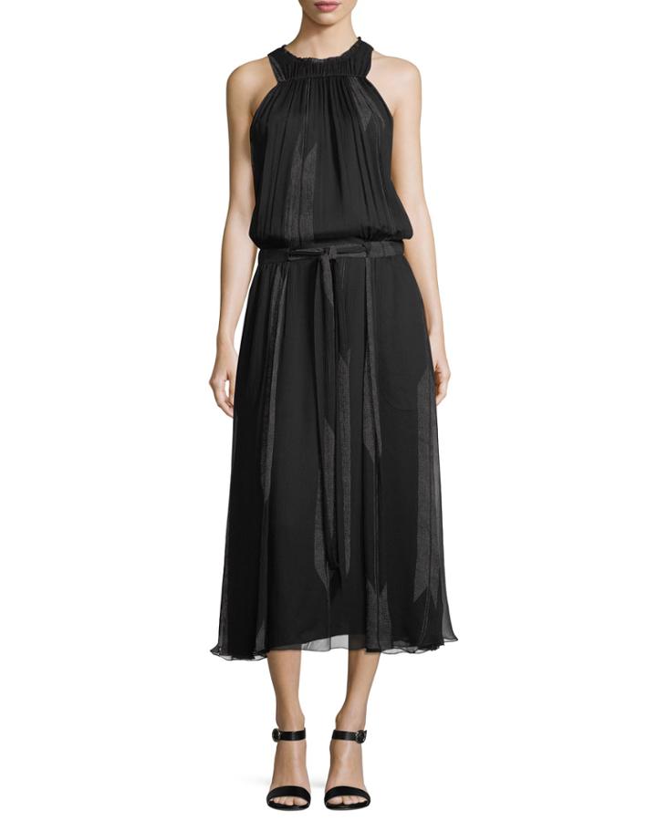 High-neck Ruched Silk