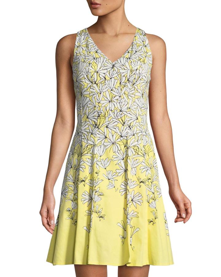 Stick Flower V-neck Fit & Flare Dress