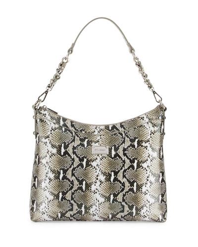 Python-embossed Leather Hobo Bag, Gray