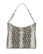 Python-embossed Leather Hobo Bag, Gray