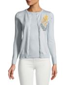 Cashmere Silk Button-front Embroidered Cardigan