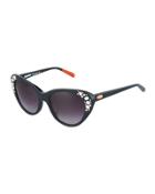 Embellished Cat-eye Plastic Sunglasses, Black