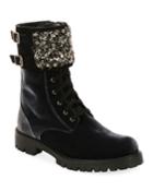 Velvet Combat Boot With Crystal