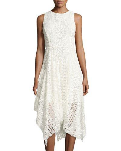 Sleeveless Handkerchief-hem Dress, White