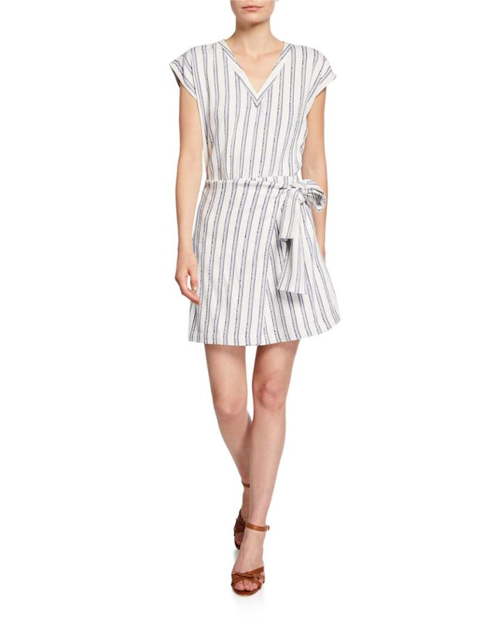 Ashantii Striped V-neck Short-sleeve Wrap Dress