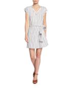 Ashantii Striped V-neck Short-sleeve Wrap Dress