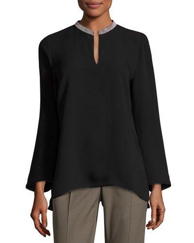 Leighton Embellished-collar Silk Top, Black
