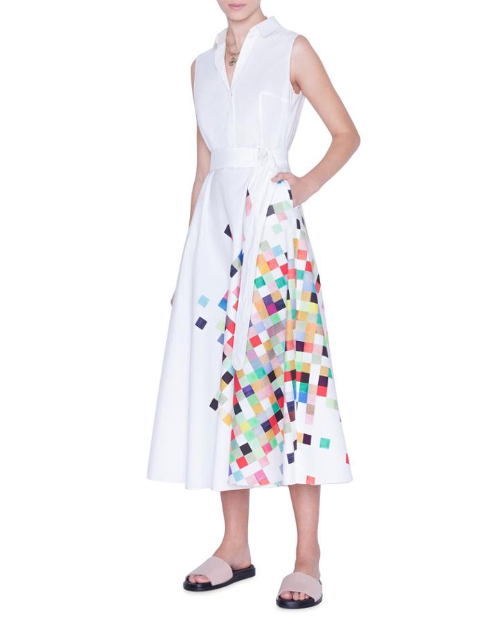 Sleeveless Pixel-print Poplin