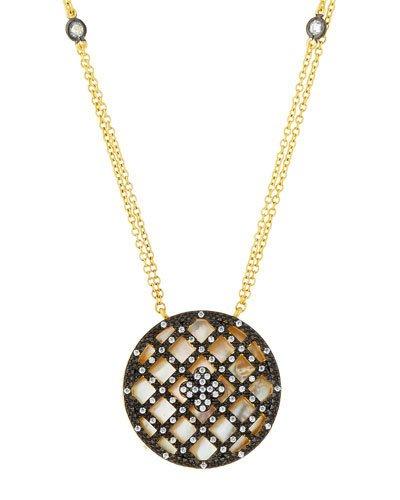 Caged Cubic Zirconia Disc Pendant Necklace