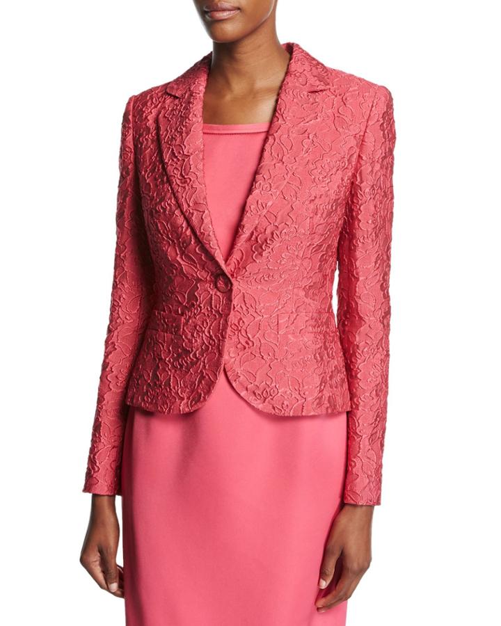 Floral Matelasse One-button Blazer, Pink