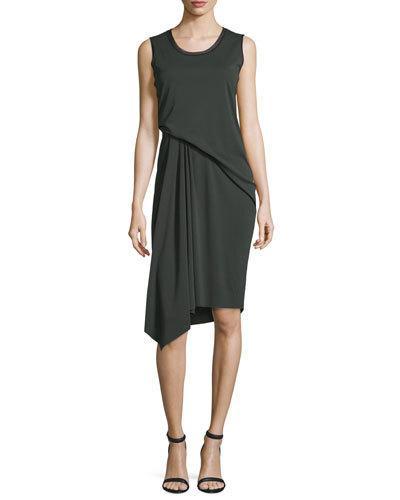 Isolde Sleeveless Draped Dress, Camouflage