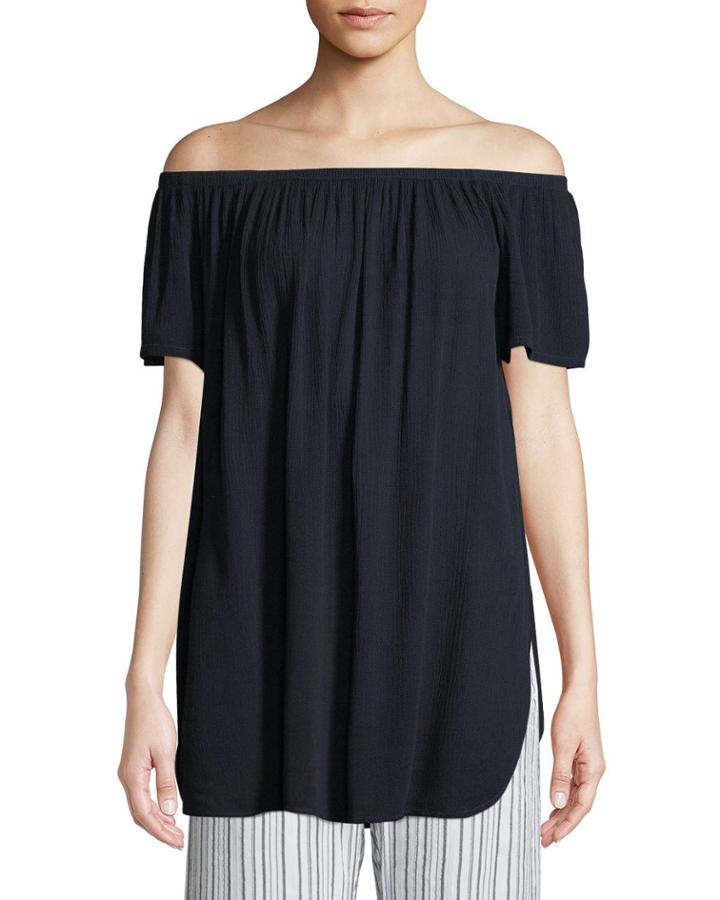 Gauze Off-the-shoulder Tunic Blouse