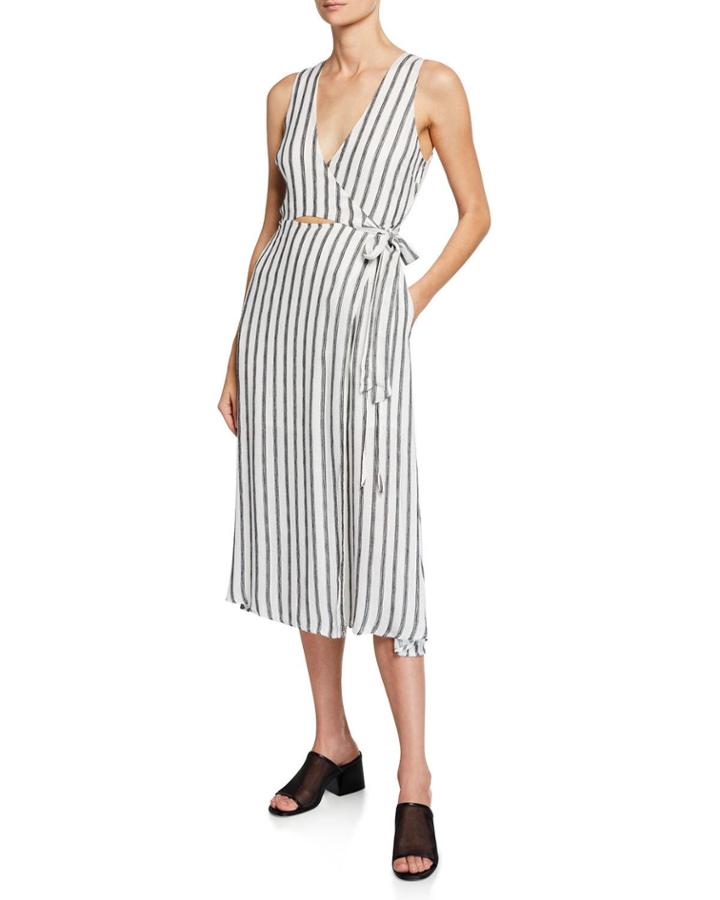 Aida Cutout Tie Striped Wrap Dress