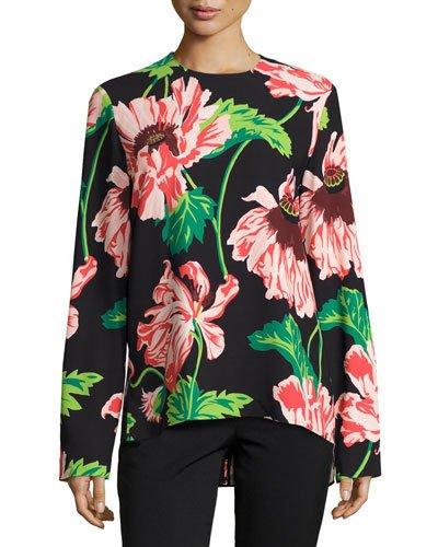 Maglietta Poppy-print Blouse, Black