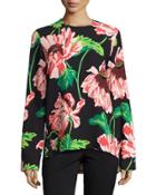 Maglietta Poppy-print Blouse, Black