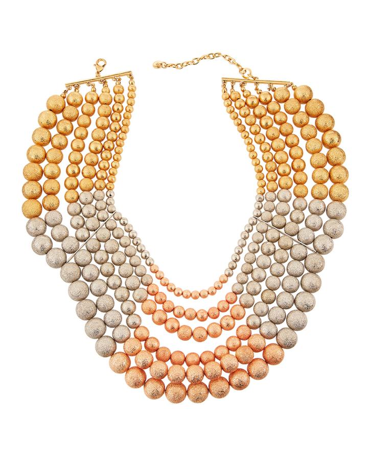 Tri-tone Multi-row Beaded Necklace