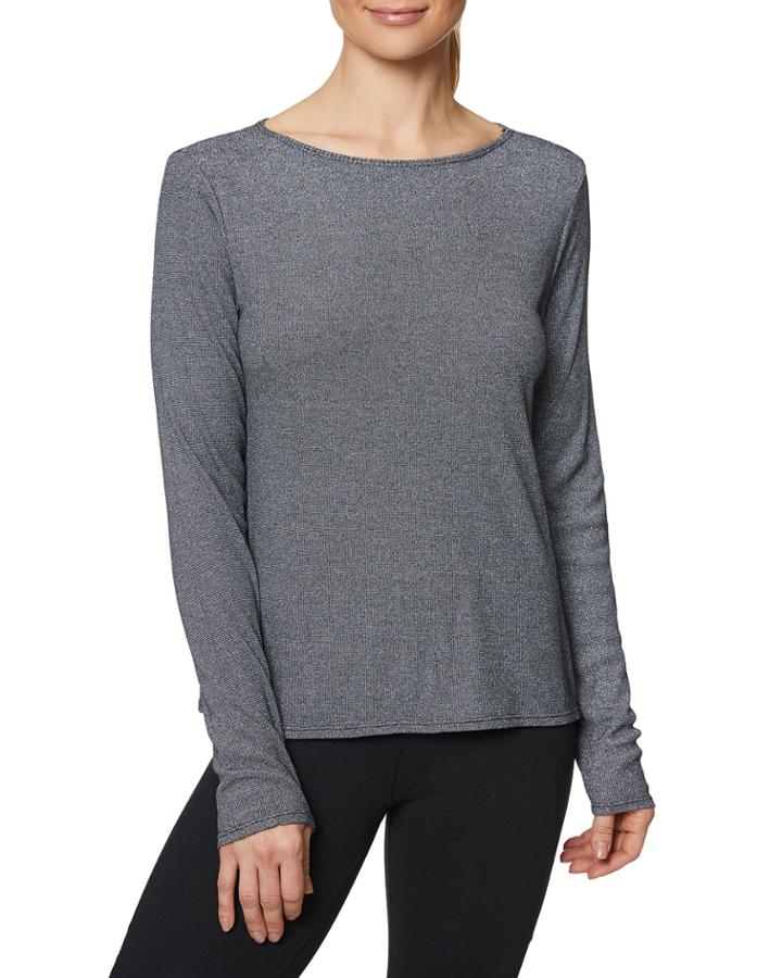 Metallic Rib Keyhole-back Long-sleeve Top