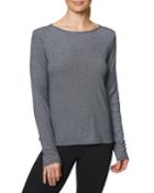 Metallic Rib Keyhole-back Long-sleeve Top