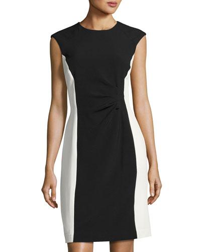 Colorblock Sleeveless Crepe Dress, Black/white