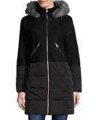 Hooded Wool-blend & Quilted Coat, Black