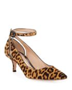 Leopard-print Fur Ankle-strap Pumps