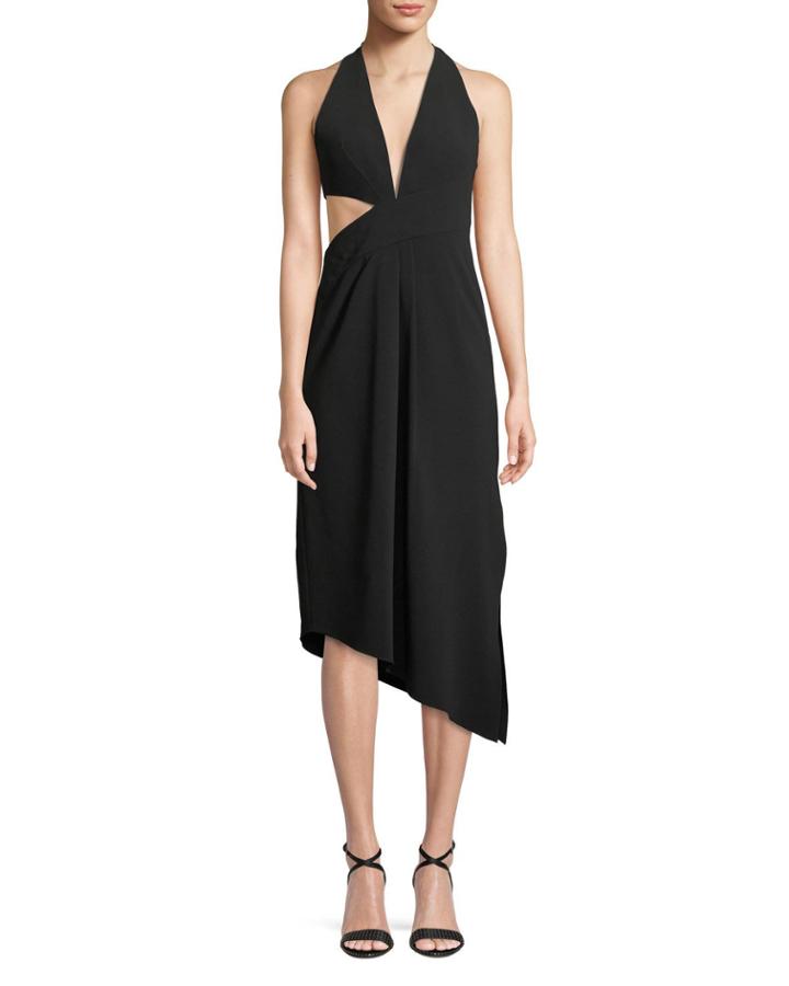Asymmetric Draped Halter Dress