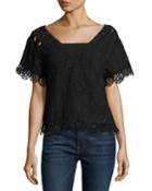 Anglaise Popover Embroidered Top, Black