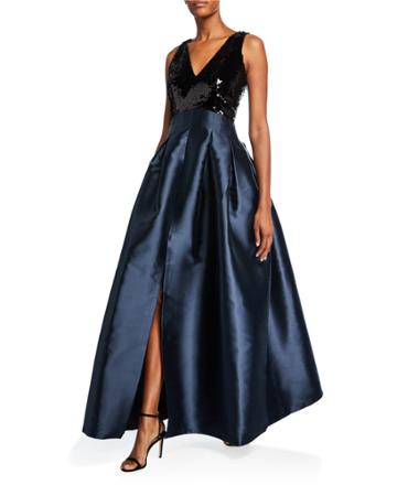 Claire V-neck Sleeveless Sequin-bodice Ball Gown