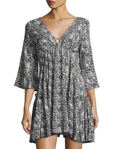 Arabella Printed Empire-waist Ruffle Dress