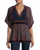 Split-neck Tie-back Printed Georgette Peasant Blouse