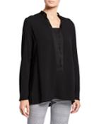 Satin-trim V-neck Georgette Tunic, Black