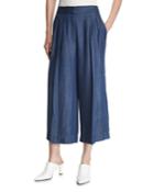 Pleated Wide-leg Chambray Pants