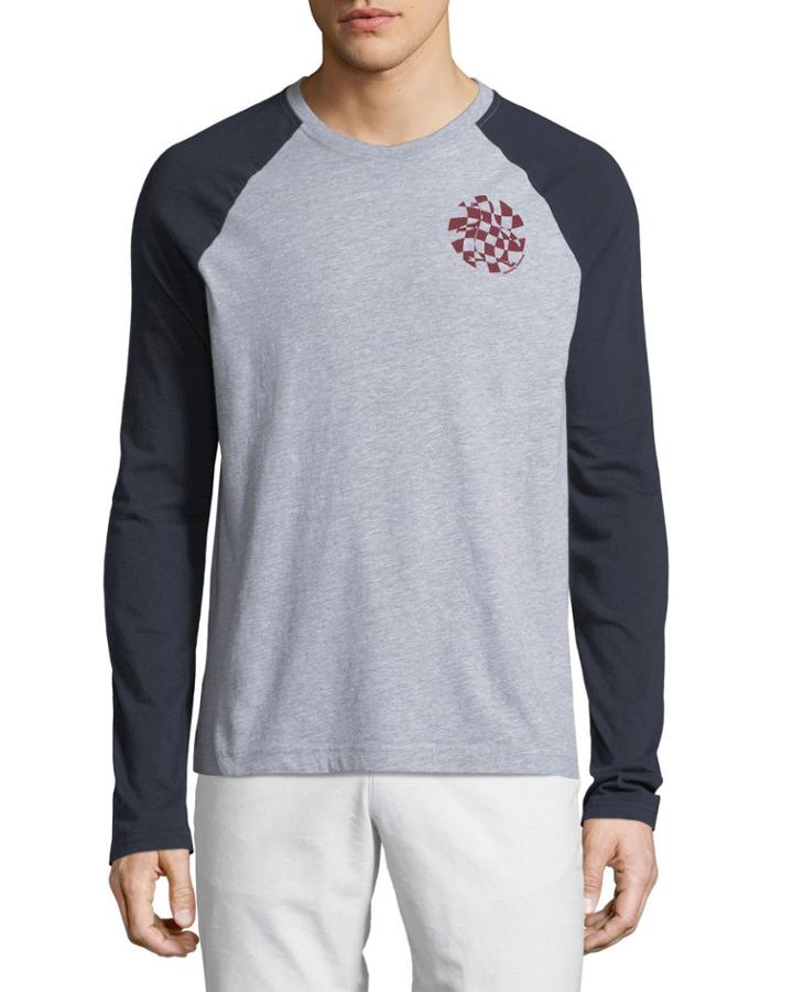 Men's Warped-check Crewneck Long-sleeve Raglan